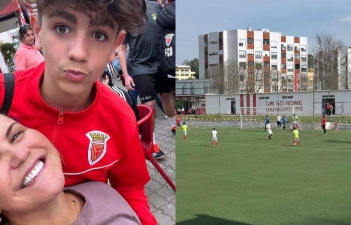 Katia Aveiro watches her son play at Barreiro. Dinis scored and dedicated a goal