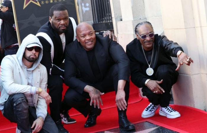Eminem, 50 Cent and Snoop Dogg at Dr. Dre’s Walk of Fame ceremony
