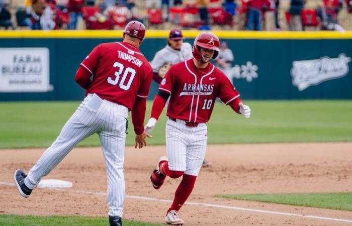 What channel is Arkansas baseball vs. LSU on today?